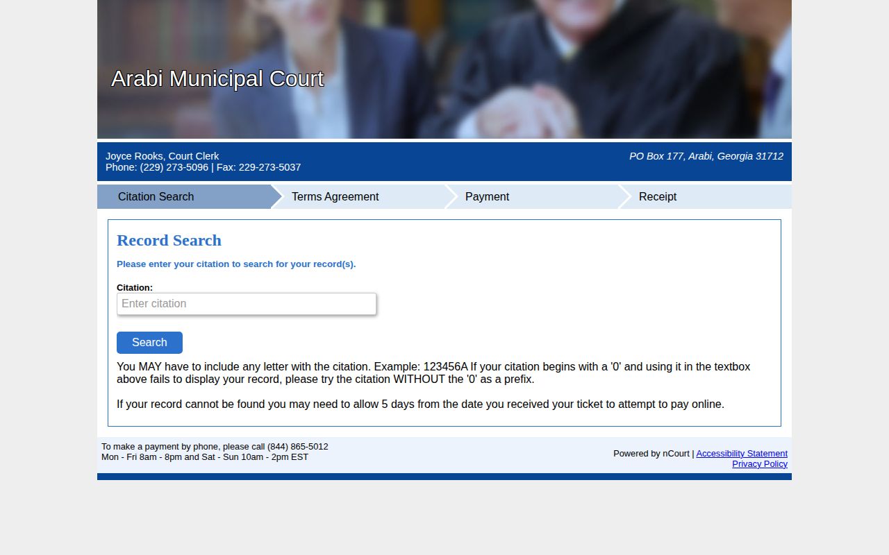 Arabi Municipal Court citation search requiring a citation number
