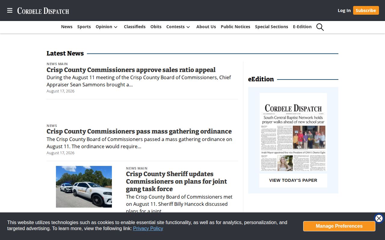 Cordele Dispatch local news page covering Crisp County events