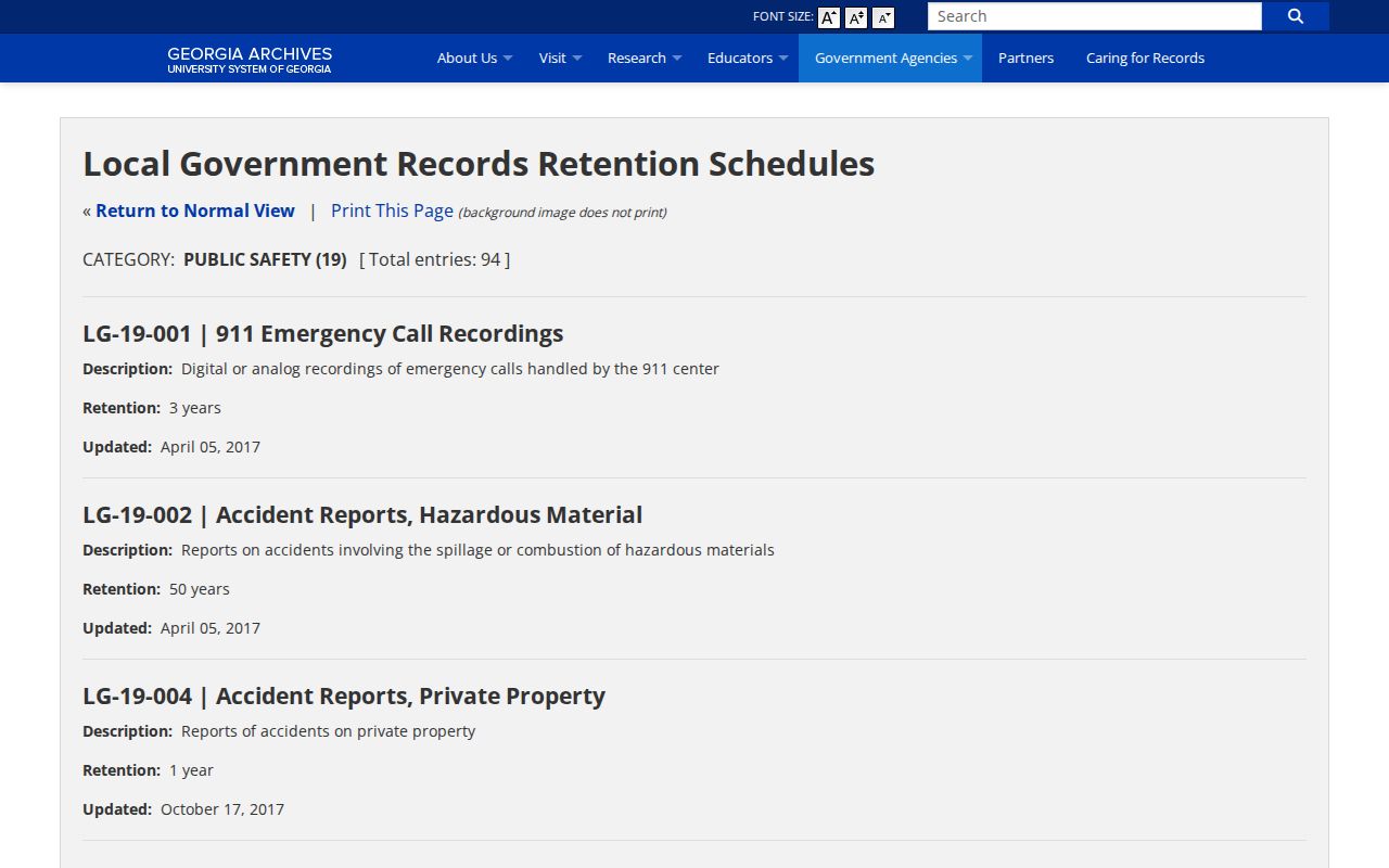 Georgia Archives retention schedule for Crisp County booking records